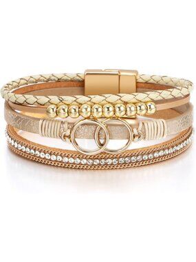 Boho Leather Wrap Bracelet for Women, Western Layered Cuff Jewelry, Stylish Gift